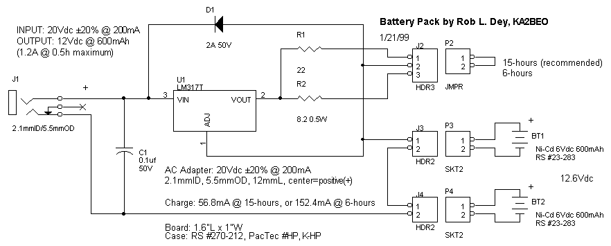 The Battery Pack schematic as built by KA2BEO
